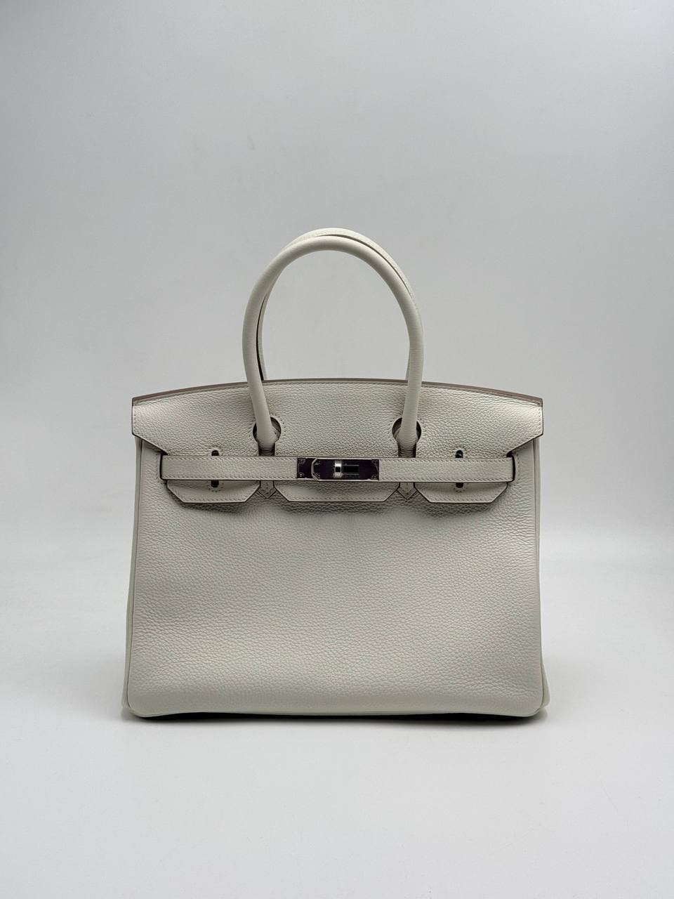 Hermès Birkin 30 Mushroom Togo front with palladium lock and clochette