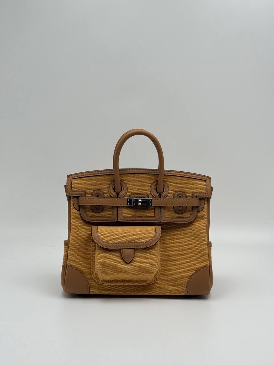 Hermès Birkin 25 Cargo Paille Biscuit front with flap pocket — 2