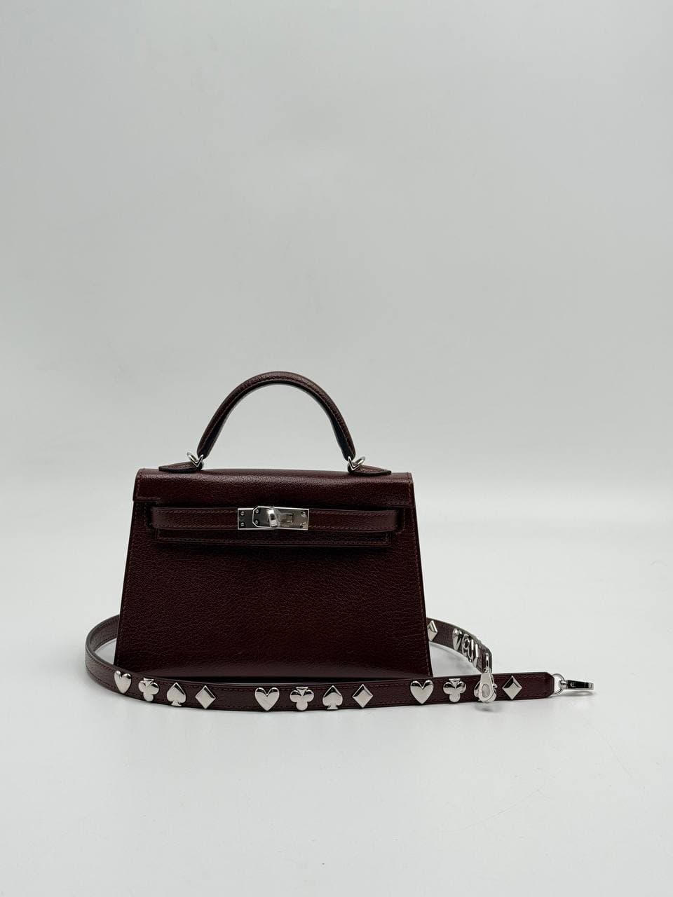 Hermès Kelly Mini II Atouts Terre Chèvre with card-suit studded strap — 3